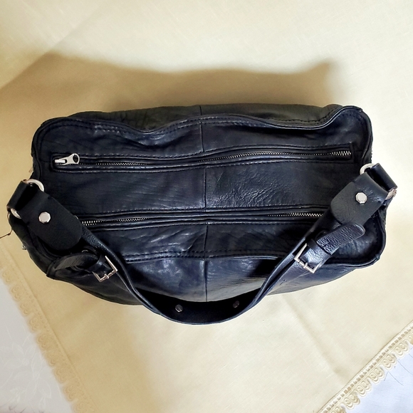 Zara Expandable Boho Black Travel Bag Genuine Leather - Picture 4 of 14